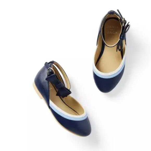 Janie and Jack 100046520 Girl Merchant Marine Bow Strap Ballet Flat size 9 NWT - Picture 1 of 9